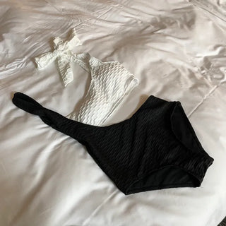 Tulle Ribbon Cutout Color Block Monokini Bikini