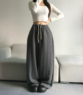 Quilted Knit Wide Pants Training Low-rise Winter Balloon