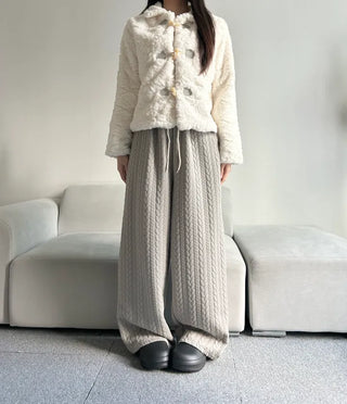 Quilted Knit Wide Pants Training Low-rise Winter Balloon