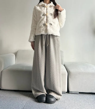 Quilted Knit Wide Pants Training Low-rise Winter Balloon
