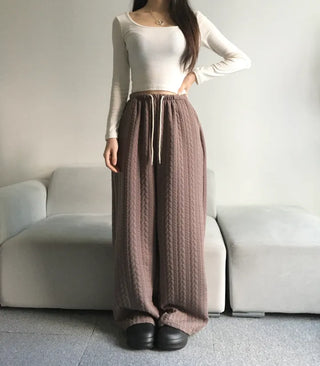 Quilted Knit Wide Pants Training Low-rise Winter Balloon