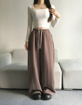 Quilted Knit Wide Pants Training Low-rise Winter Balloon