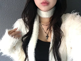 Angora Fur Muffler Skinny Scarf Tie Fashion Accessory