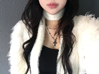 Angora Fur Muffler Skinny Scarf Tie Fashion Accessory
