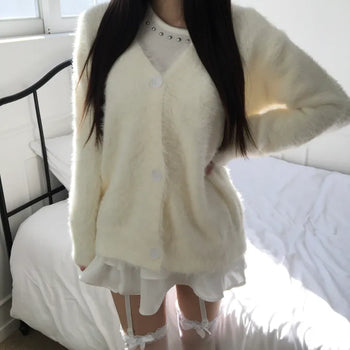 Airy Angora Fur Cardigan High-Quality Spring Winter Outerwear