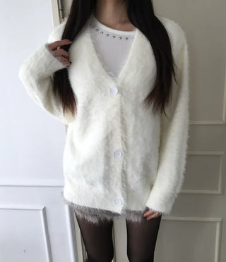 Airy Angora Fur Cardigan High-Quality Spring Winter Outerwear