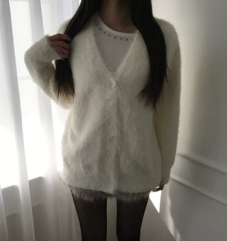 Airy Angora Fur Cardigan High-Quality Spring Winter Outerwear