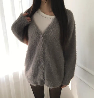 Airy Angora Fur Cardigan High-Quality Spring Winter Outerwear