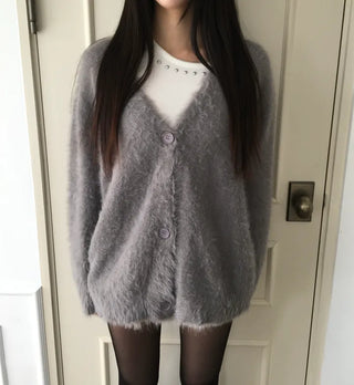 Airy Angora Fur Cardigan High-Quality Spring Winter Outerwear
