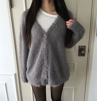 Airy Angora Fur Cardigan High-Quality Spring Winter Outerwear