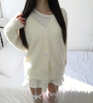Airy Angora Fur Cardigan High-Quality Spring Winter Outerwear