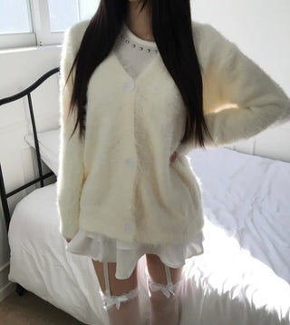 Airy Angora Fur Cardigan High-Quality Spring Winter Outerwear