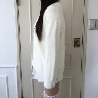 Airy Angora Fur Cardigan High-Quality Spring Winter Outerwear