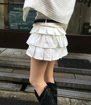 Cake Tier Ruffle Mini Skirt Belt Set Date