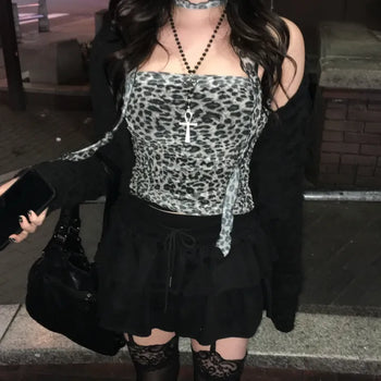 Leopard Scarf Shirred Top Tube Perfect Shot Gyaru