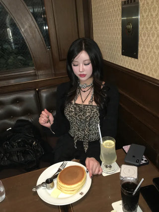 Leopard Scarf Shirred Top Tube Perfect Shot Gyaru