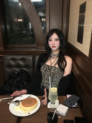 Leopard Scarf Shirred Top Tube Perfect Shot Gyaru