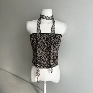 Leopard Scarf Shirred Top Tube Perfect Shot Gyaru