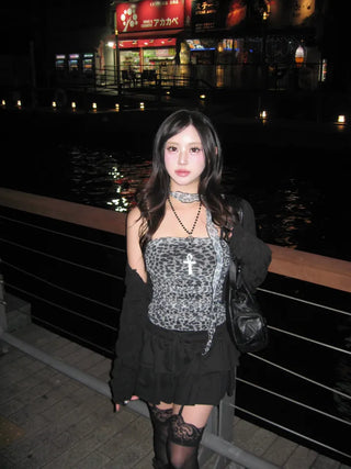 Leopard Scarf Shirred Top Tube Perfect Shot Gyaru