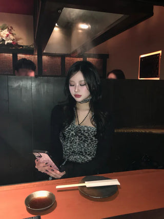 Leopard Scarf Shirred Top Tube Perfect Shot Gyaru