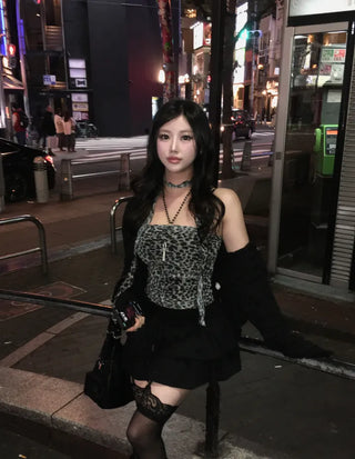 Leopard Scarf Shirred Top Tube Perfect Shot Gyaru