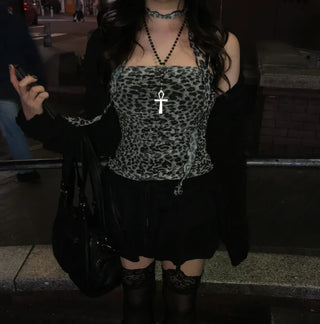 Leopard Scarf Shirred Top Tube Perfect Shot Gyaru