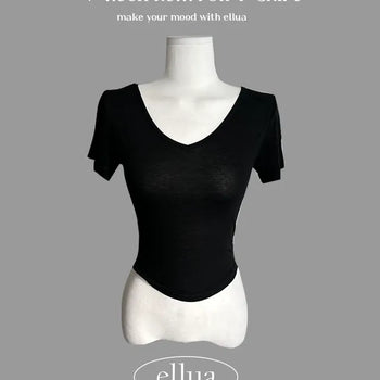 V-neck Rolled Hem Short Sleeve Crop Top Tee