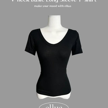 Cheese V-neck Short Sleeve Basic T-shirt Modal Daily