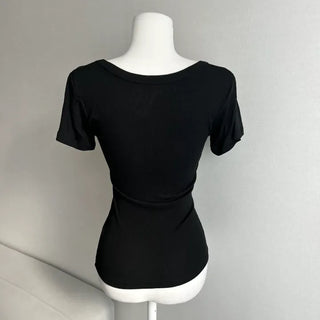 Cheese V-neck Short Sleeve Basic T-shirt Modal Daily