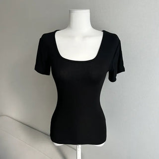 Glam Round Neck Short Sleeve Basic T-shirt Sexy