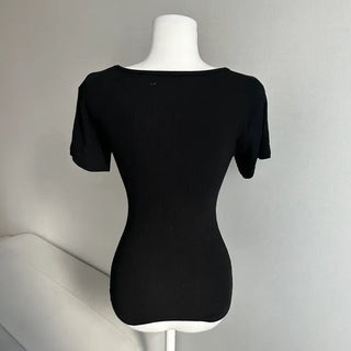 Glam Round Neck Short Sleeve Basic T-shirt Sexy