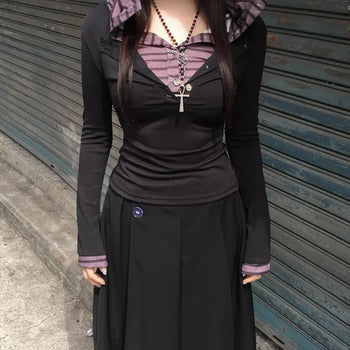 Layered Double Striped Long Sleeve Hoodie Daily Unique