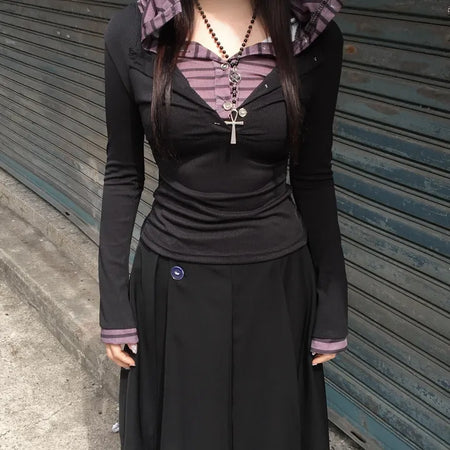 Layered Double Striped Long Sleeve Hoodie Daily Unique