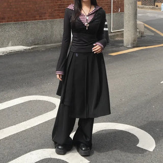Layered Double Striped Long Sleeve Hoodie Daily Unique