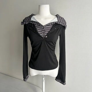 Layered Double Striped Long Sleeve Hoodie Daily Unique