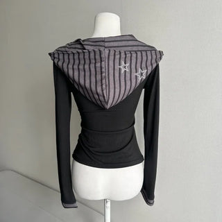 Layered Double Striped Long Sleeve Hoodie Daily Unique