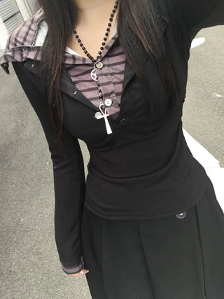 Layered Double Striped Long Sleeve Hoodie Daily Unique
