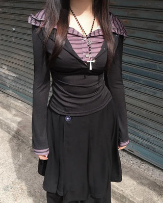 Layered Double Striped Long Sleeve Hoodie Daily Unique