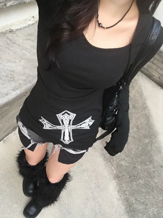 Damaged Used Pocket Shorts Hot Pants Black Denim