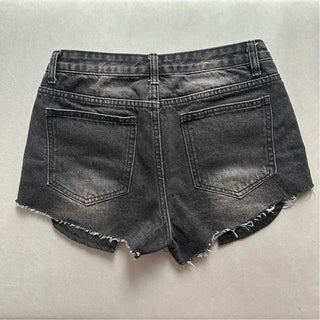 Damaged Used Pocket Shorts Hot Pants Black Denim