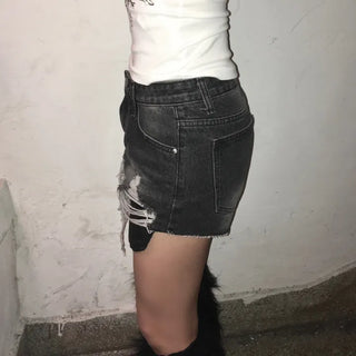 Damaged Used Pocket Shorts Hot Pants Black Denim