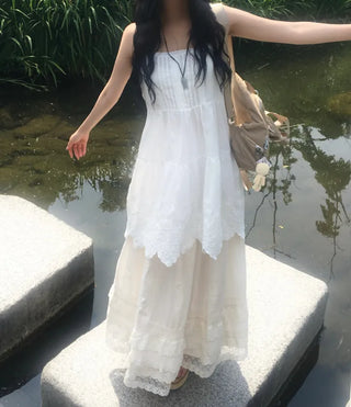Floral Lace Bustier Layered Dress Sleeveless Mori Girl