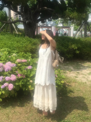 Floral Lace Bustier Layered Dress Sleeveless Mori Girl