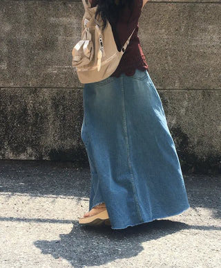 Synth Maxi Long Denim Skirt Filmed Layered Summer