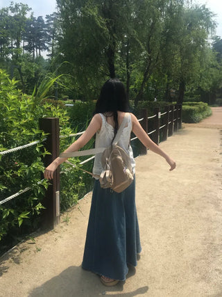 Synth Maxi Long Denim Skirt Filmed Layered Summer