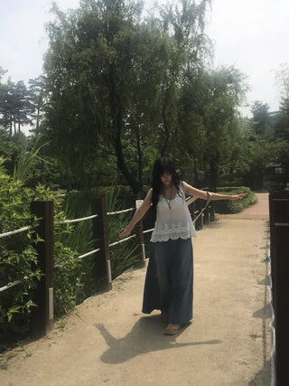 Synth Maxi Long Denim Skirt Filmed Layered Summer