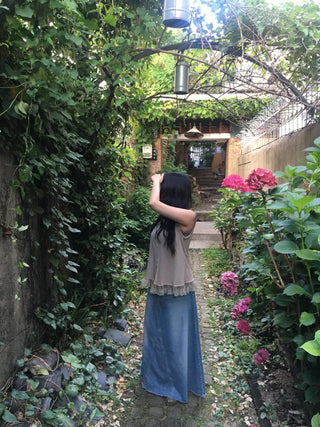 Synth Maxi Long Denim Skirt Filmed Layered Summer