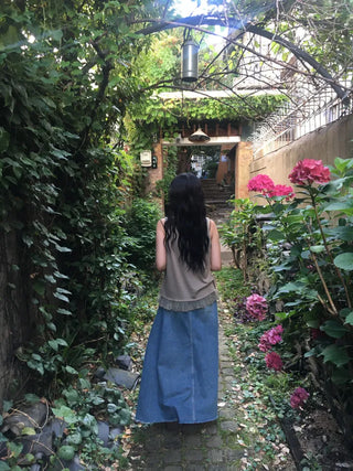 Synth Maxi Long Denim Skirt Filmed Layered Summer