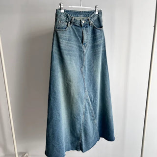 Synth Maxi Long Denim Skirt Filmed Layered Summer