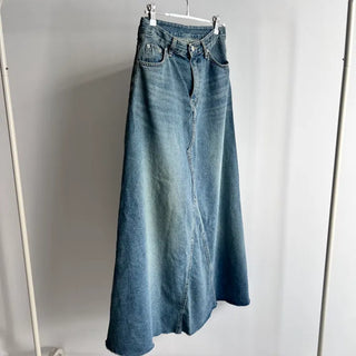 Synth Maxi Long Denim Skirt Filmed Layered Summer